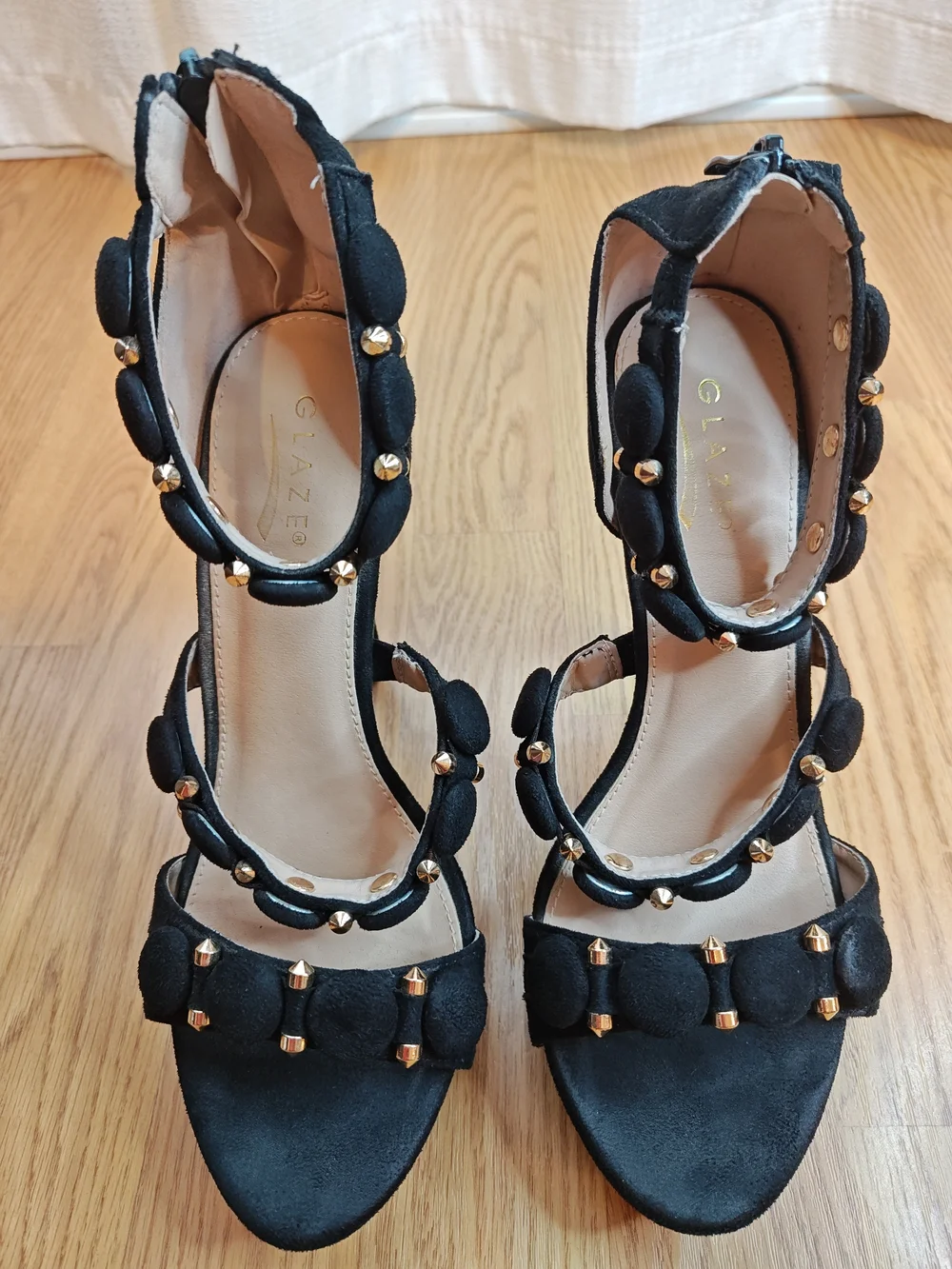 Glaze Black Studded Strappy Platform Heels Stiletto Sandal Edgy Glam Goth 8.5